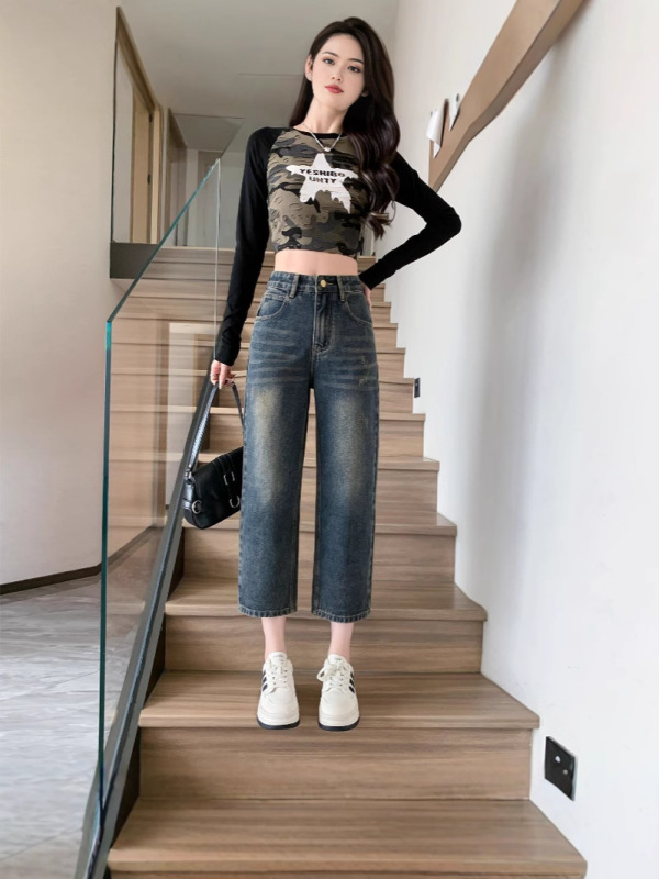 150cm小柄レトロデニムハーレムパンツ女性用2025秋新作ハイウエスト9点ダッドパンツ高さを高めるXXS|undefined