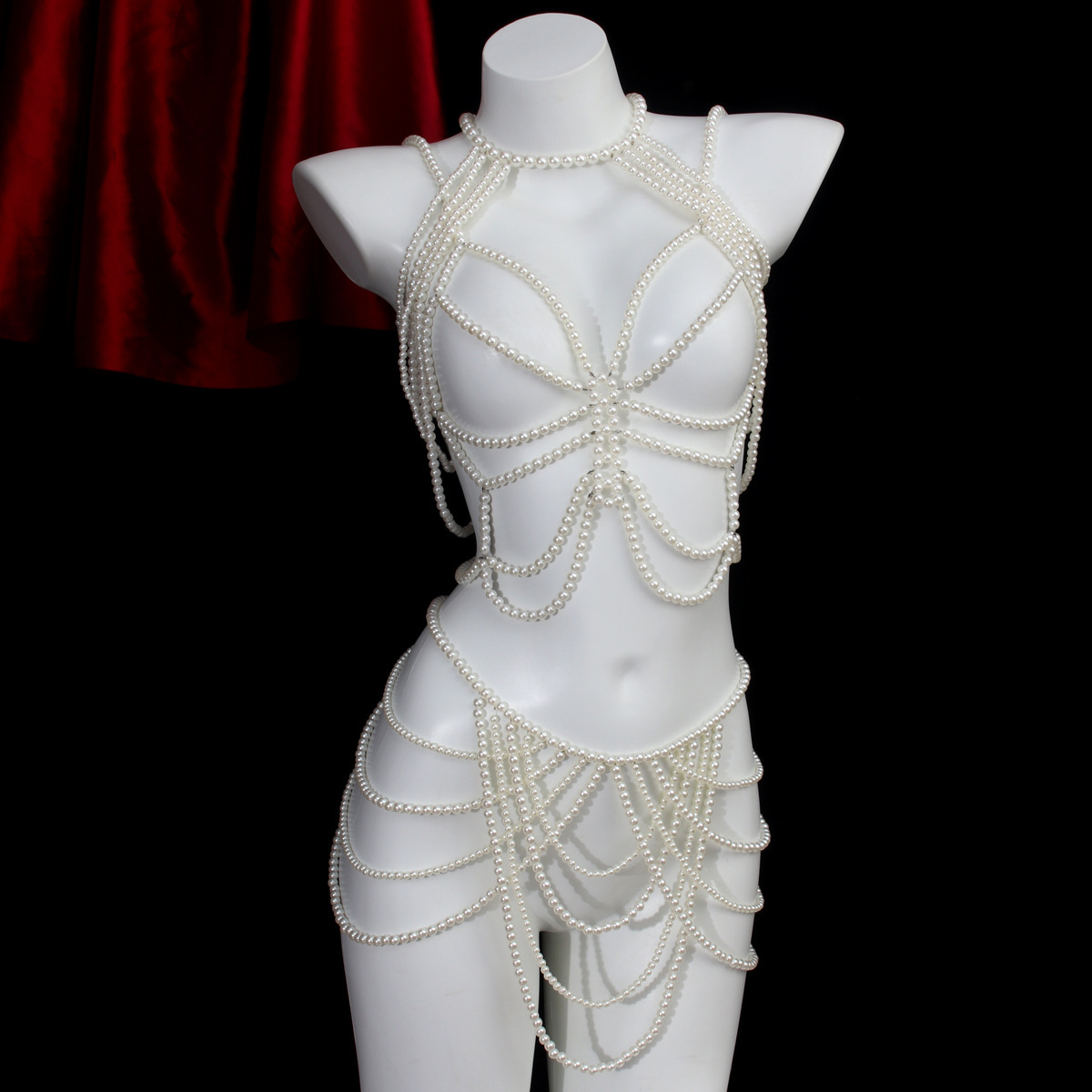 Personalidad europea y americana exagerada magnífica cadena de perlas cuerpo cadena cintura set de moda fiesta sexy accesorios cadena de pecho