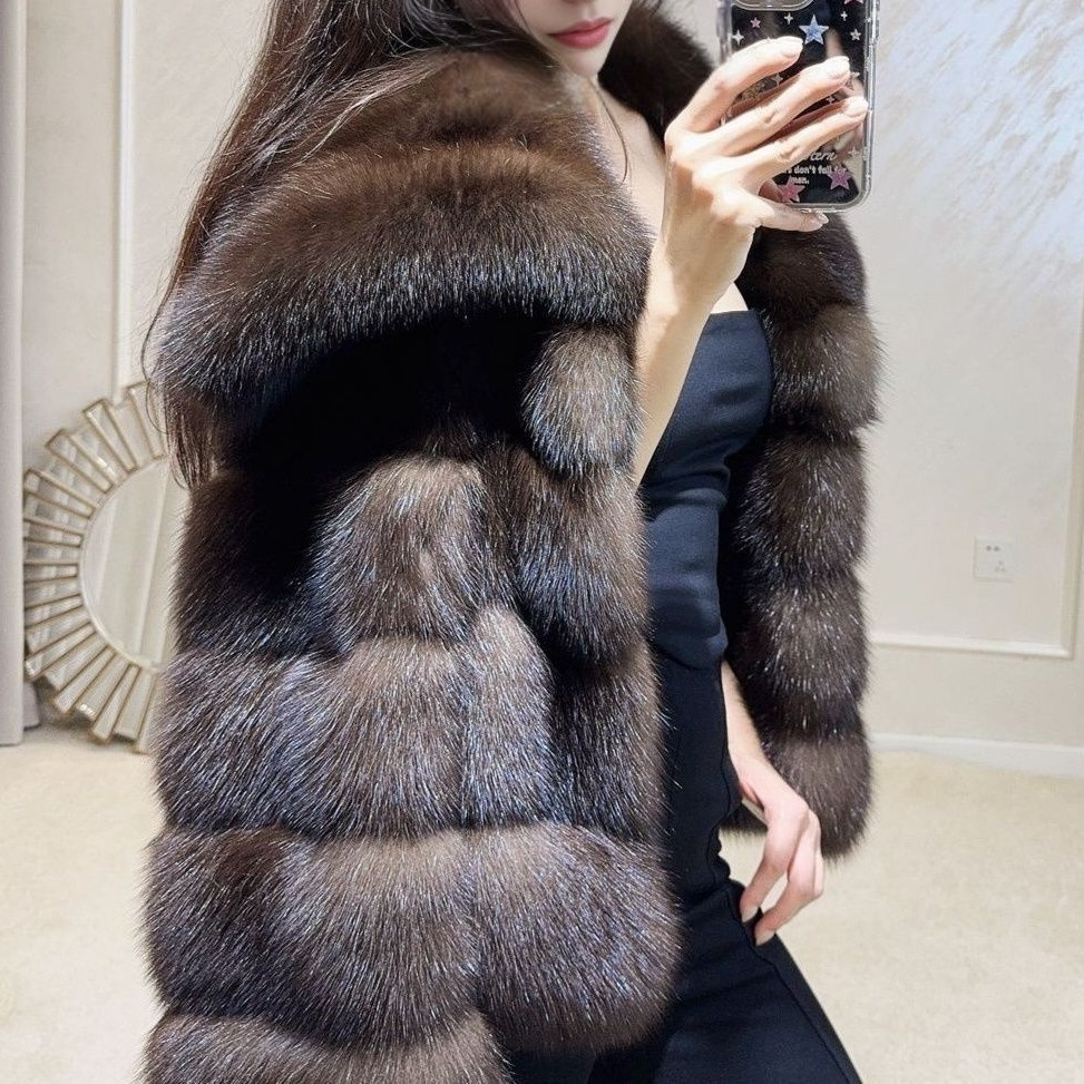 Large Lapel Russian Sable Fur Coat Winter Thickeneded Young Short Environmentally Friendly Fur Outwear for Women 2025 New Style
