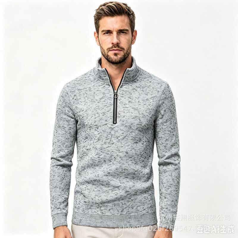 2026 new foreign trade style: European and American men's sweatshirt with a zipper design, solid color, half-high collar, and can be worn as a base layer or outerwear in European sizes