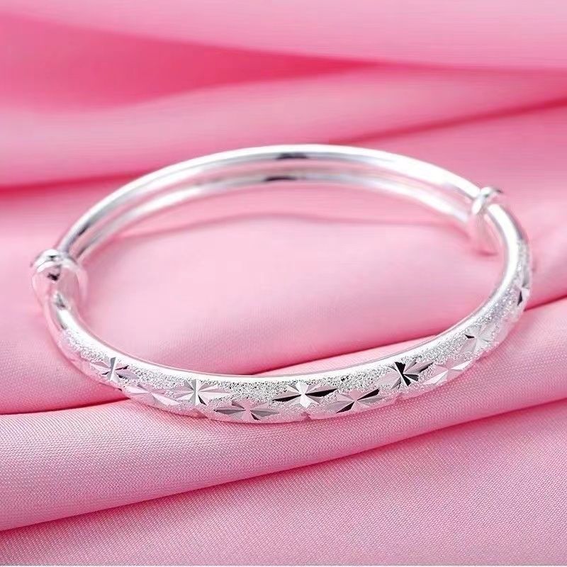 爆款正品纯银手镯女9999真银实心推拉足银镯子送闺蜜女友银饰礼物
