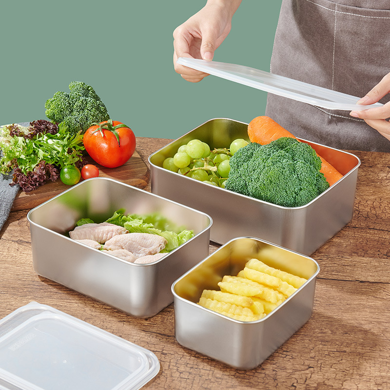 Acero inoxidable crisper hogar sellado grado alimenticio refrigerador con tapa carne de pescado congelado caja refrigerada
