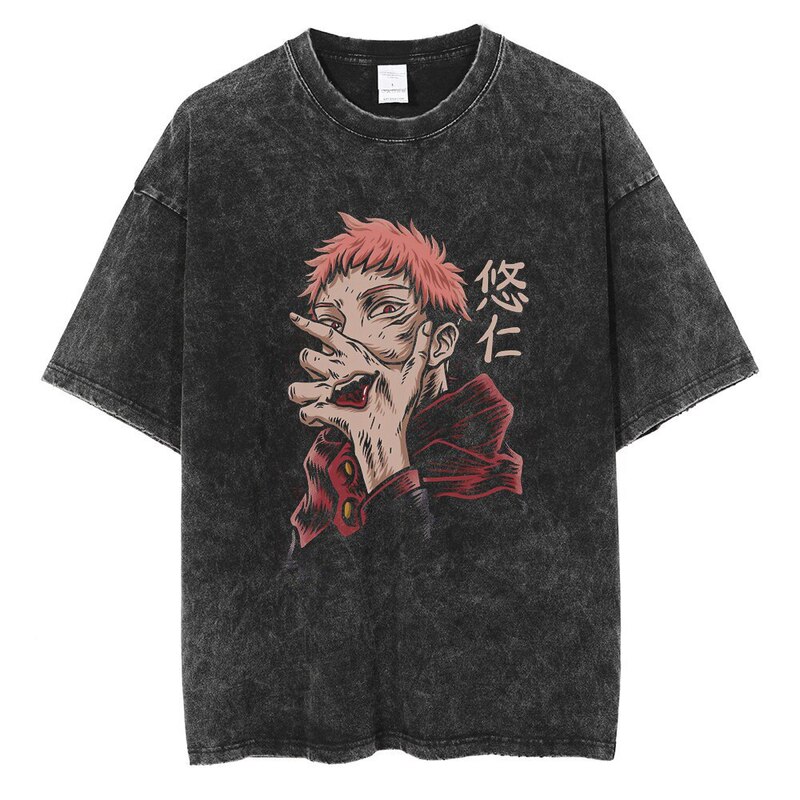 Washed Retro T-Shirt Street Hip-Hop Anime Gojo Satoru Spell Return Graphic Casual Cotton Summer Short Sleeve Washed Retro T-Shirt Street Hip-Hop Anime Gojo Satoru Spell Return Graphic Casual Cotton Summer Short Sleeve