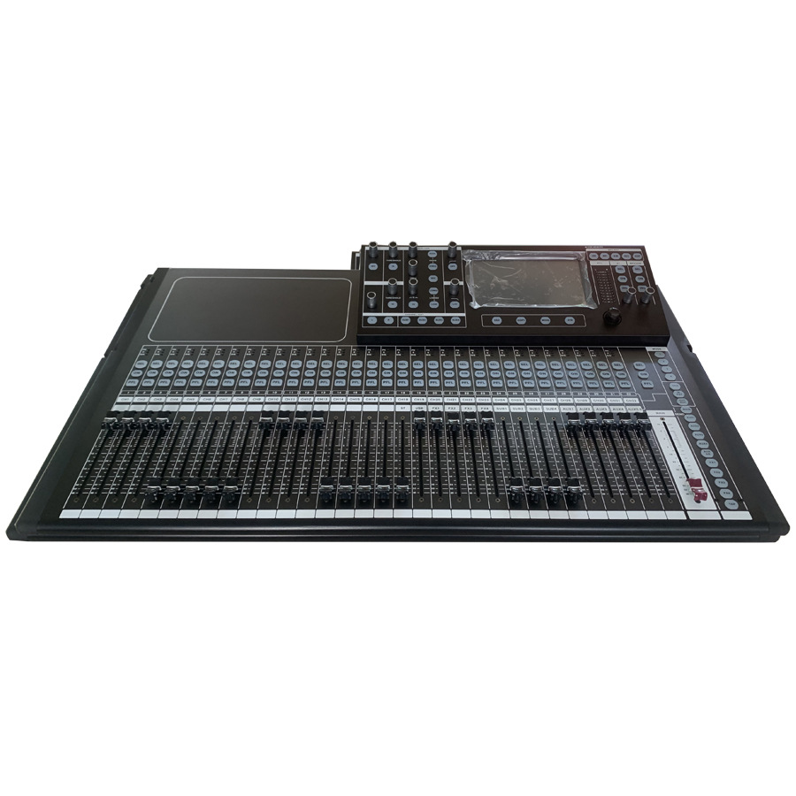 Mezclador digital de rendimiento T32 con 32 compresores, efectos, crossover, mezclador analógico y reproductor.