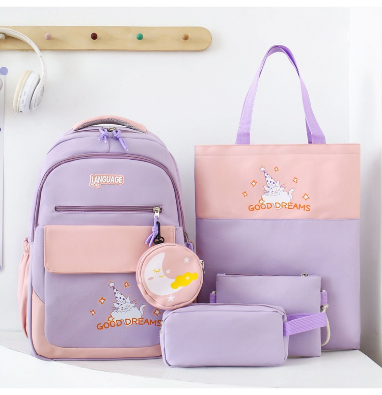 Zaini per bambini, zaino scolastico con colori a contrasto, zaino scolastico versatile e di grande capacità, set di quattro pezzi per studenti della scuola primaria e secondaria_voghion.com