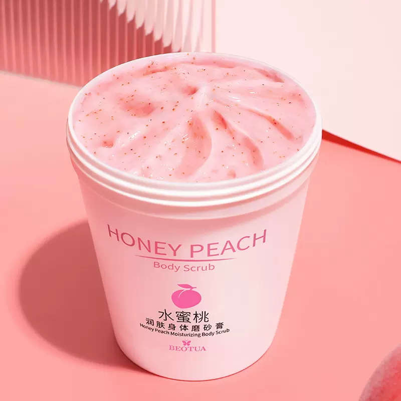 泊蝶水蜜桃润肤身体磨砂膏补水保湿身体按摩膏男女士磨砂乳批发
