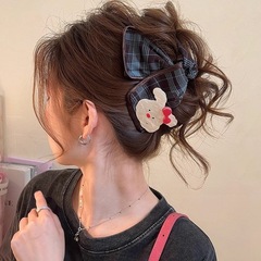 韓国のチェック柄のリボン三角形クリップ女性のカレッジスタイル甘い気質後頭部サメクリップヘアピン帽子