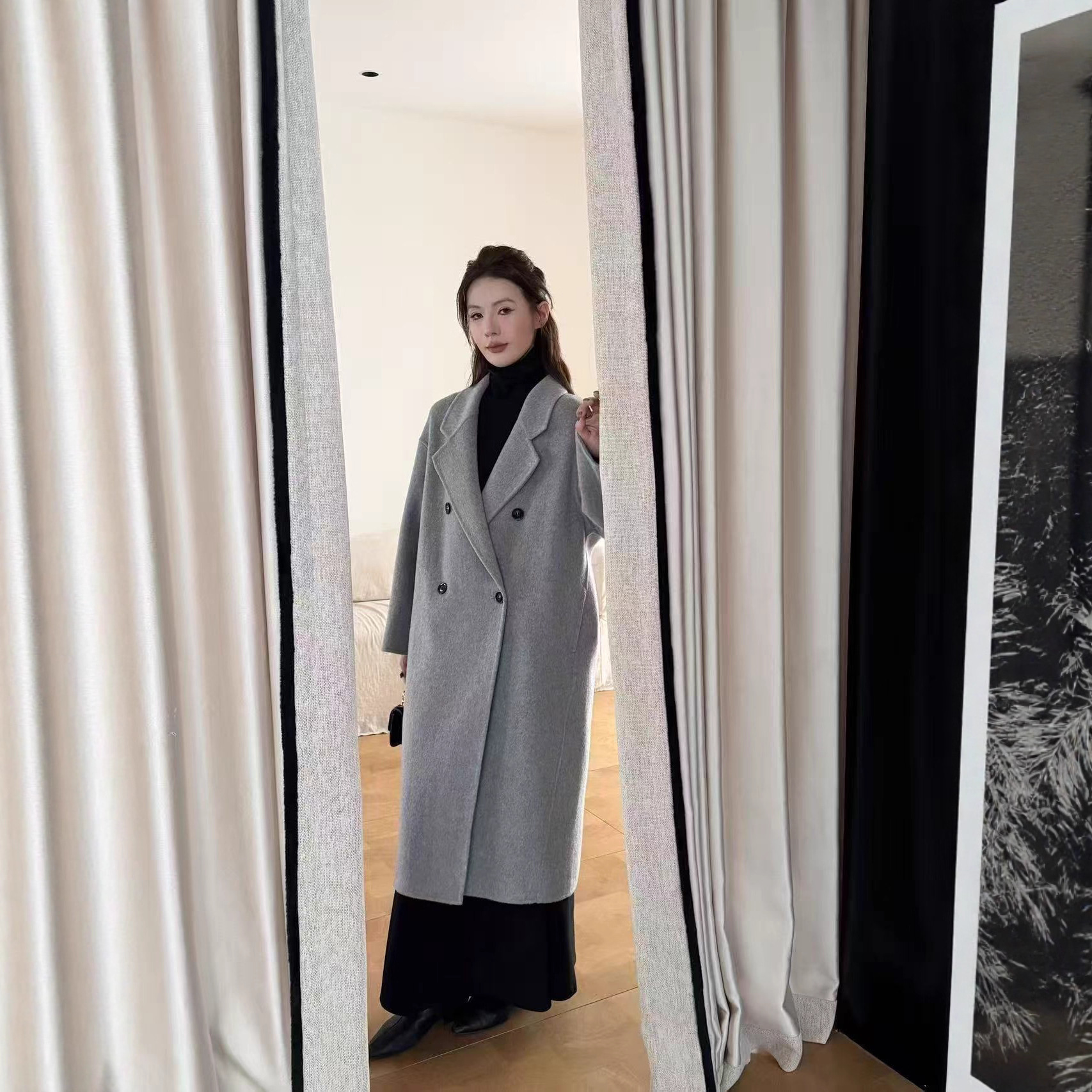 High-End Autumn and Winter New Cocoon-Style Wool Outwear for Women, Double-Sided Cashmere Outwear, Loose Long Woolen Outwear