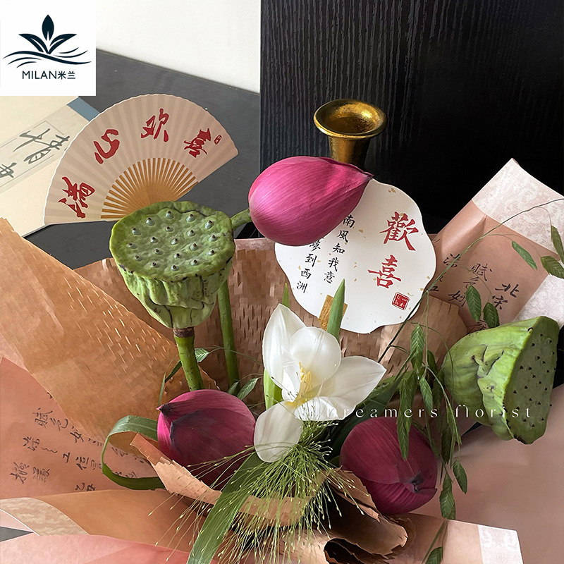 Milán nuevo estilo antiguo chino tarjetas de tarjetas de fiesta tarjetas de felicitación Fan caligrafía tarjetas de felicitación floral decoración tarjetas colgantes