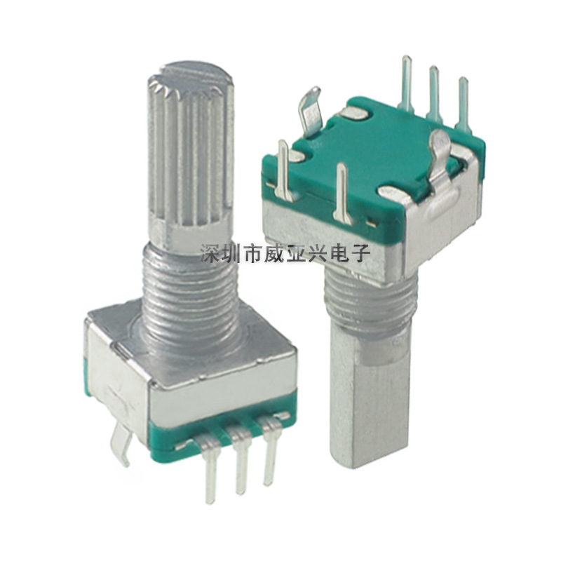 EC11旋转编码器15MM数字电位器 EC11编码器5脚带开关20mm梅花轴柄
