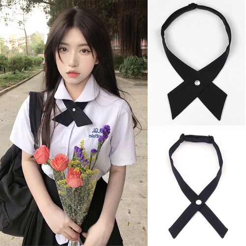 Thai school uniform accessories: Plain red and black bow tie for girls, cross-shaped necktie, Thai-style JK uniform decoration.