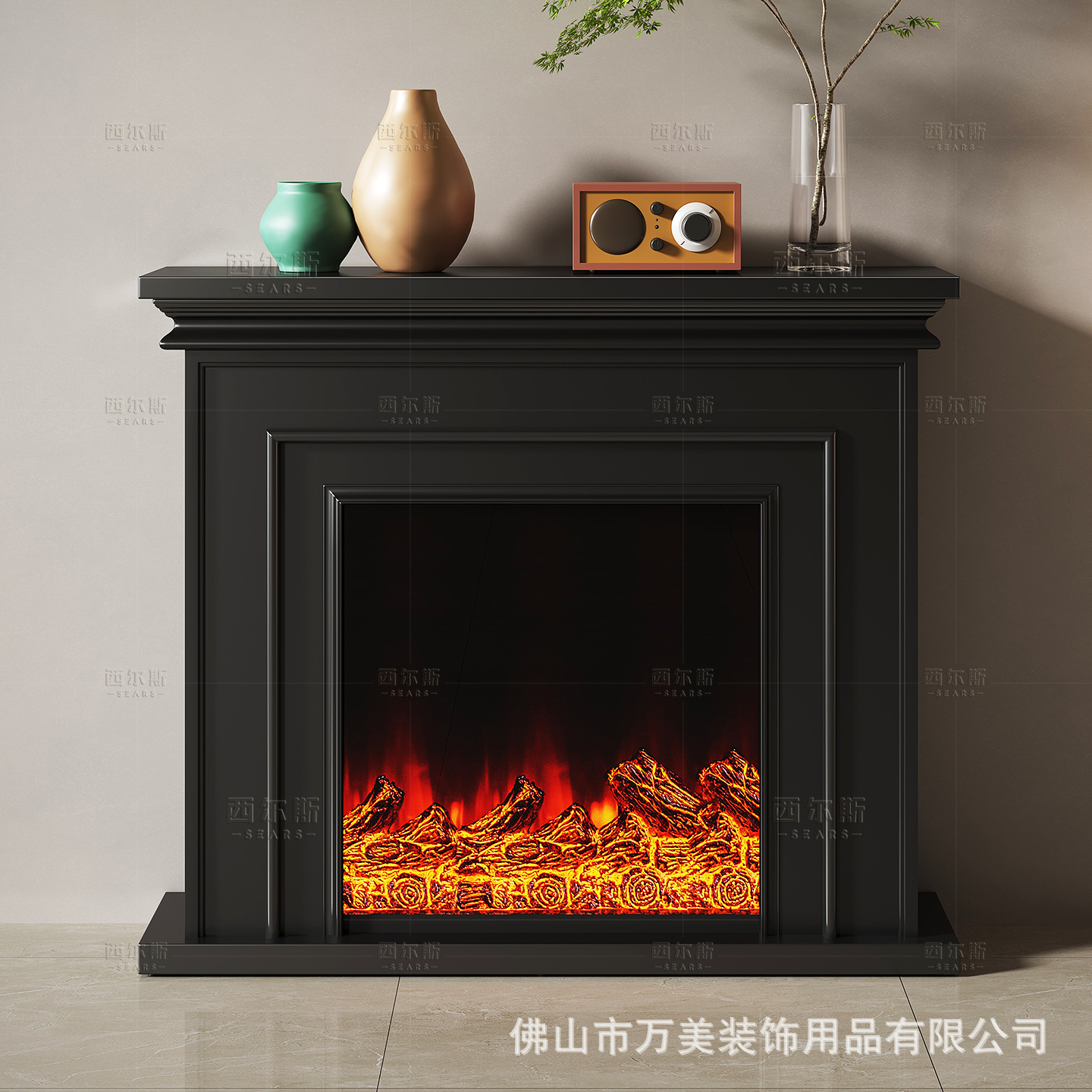 European-style minimalist solid wood fireplace mantel, short electric fireplace cabinet, suitable for entryways, guesthouses, and model rooms, for decorative and storage purposes