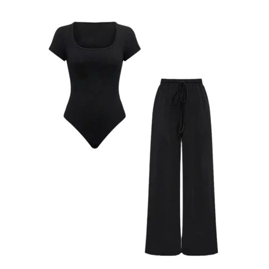 2024 Europe and the United States cross-border autumn and winter new solid color small pit casual jumpsuit pants fashion two-piece suit women's clothing