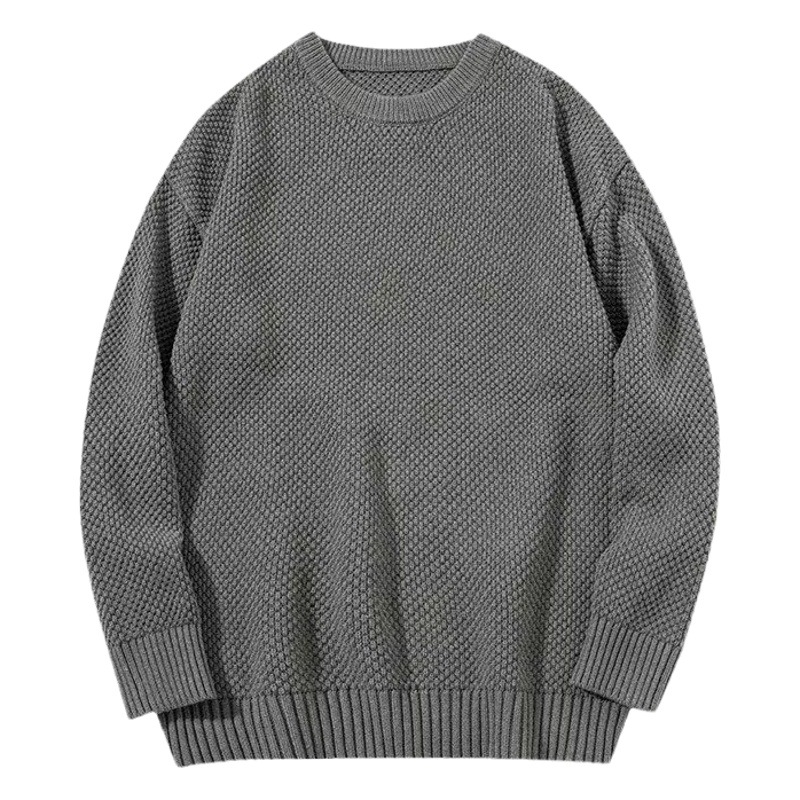 Pesado japonés retro cuello redondo piña Plaid suéter hombres Otoño e Invierno casual suelta engrosada perezoso pareja suéter