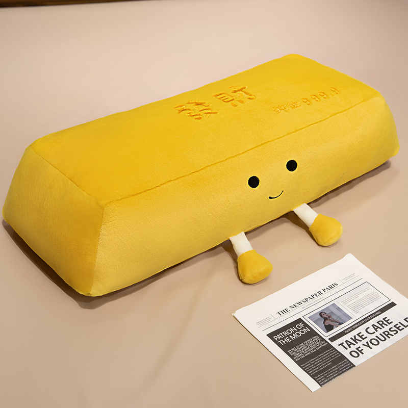 Almohada Larga de Barra de Oro de Peluche y Poliéster para Dormitorio