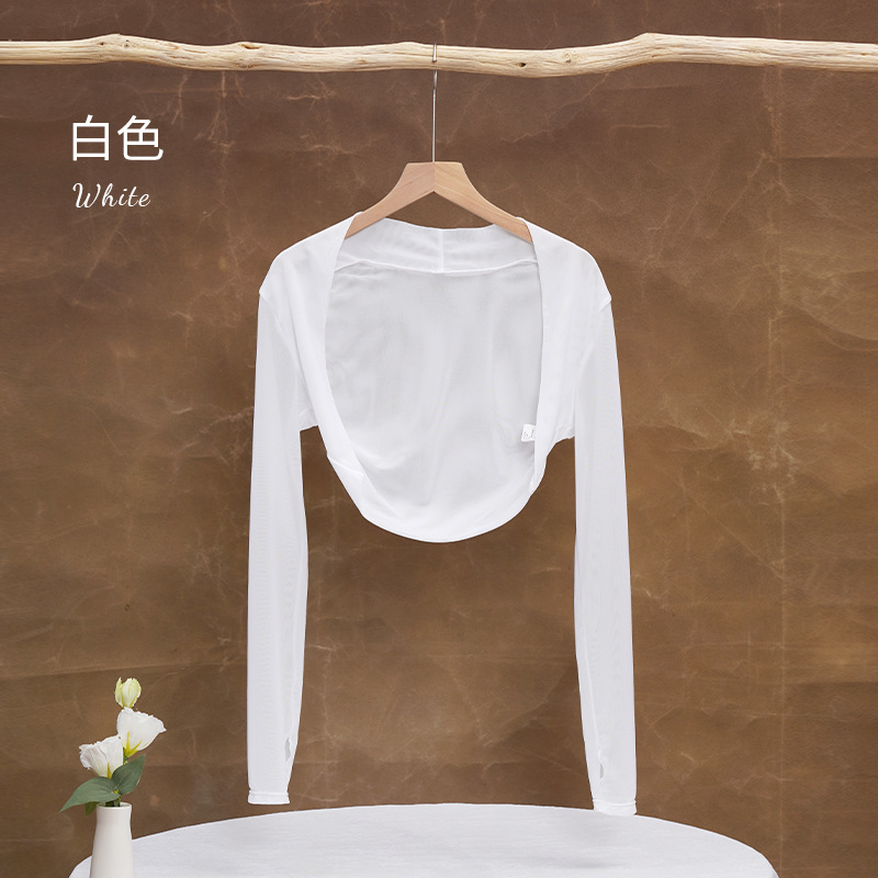 Ropa de baile, ropa de ejercicio, gasa de red femenina, chal de manga larga, tops, hombreras, ropa de ballet, ropa de ejercicio, ropa de yoga