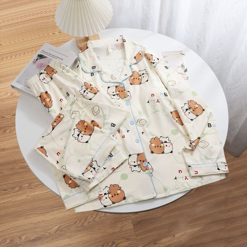 M-5Xl Large Size Cute Bubu Pajamas for Women, Spring and Autumn Cotton Long-Sleeve Long Pants, Suitable for Wearing Outside as Loungewear M-5Xl Large Size Cute Bubu Pajamas for Women, Spring and Autumn Cotton Long-Sleeve Long Pants, Suitable for Wearing Outside as Loungewear