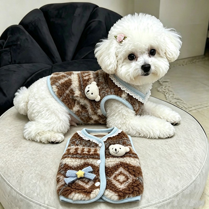 宠物衣服秋冬季新款保暖马甲洋气可爱小熊背心小型犬狗狗猫咪绒衣