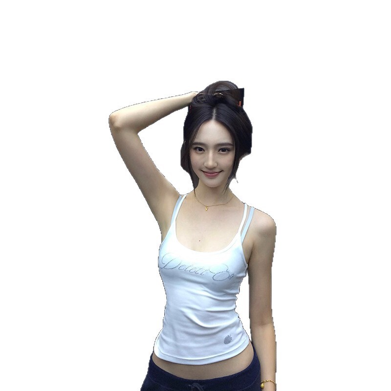 純粋な欲望スタイルホットガール U ネック小さなキャミソール Tシャツ女性の夏のインナーとアウターウェアスリムショートトップ|undefined