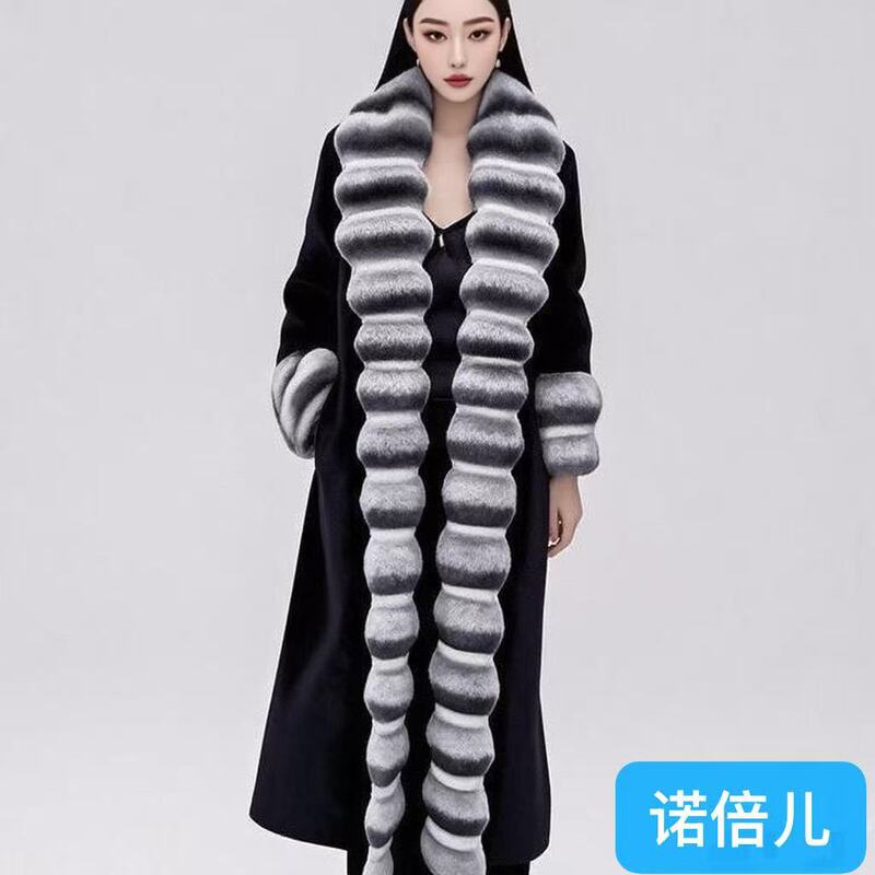 High-End Autumn and Winter Chinchilla Pattern Full Leather Rex Rabbit Fur Eco-Friendly Fur Coat for Women, Winter Extended Version with Soft and Fluffy Fur High-End Autumn and Winter Chinchilla Pattern Full Leather Rex Rabbit Fur Eco-Friendly Fur Coat for Women, Winter Extended Version with Soft and Fluffy Fur