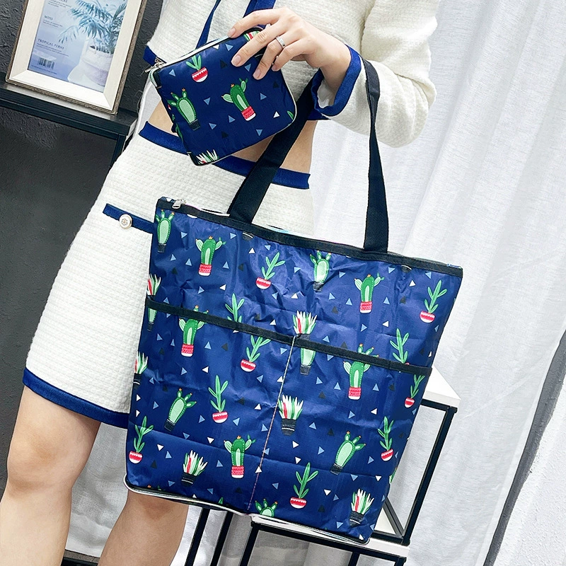 М compressed cartoon folding handheld shopping bag, вместительная льняная сумка, ткань оксфорд, корейский стиль