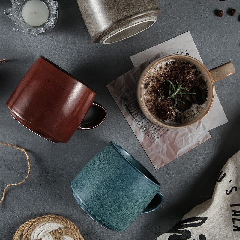 Cerámica transfronteriza Color sólido Taza de desayuno de alto valor Taza de agua Taza de café Taza vintage Horno esmaltado Estilo nórdico