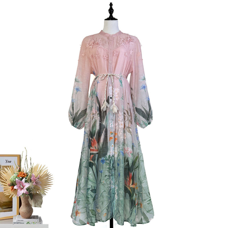 Real Shot of In-Stock Australian New Tropical Style Printed Heavy Three-Dimensional Floral Splicing Long Dress with a Large Hem Real Shot of In-Stock Australian New Tropical Style Printed Heavy Three-Dimensional Floral Splicing Long Dress with a Large Hem