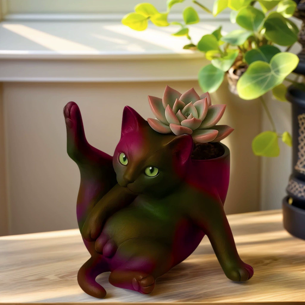 Кросс-бортной Fun Уход за животными Грааль кот planter интересный питомец кот посадка цветочный горшок смола статуя украшения