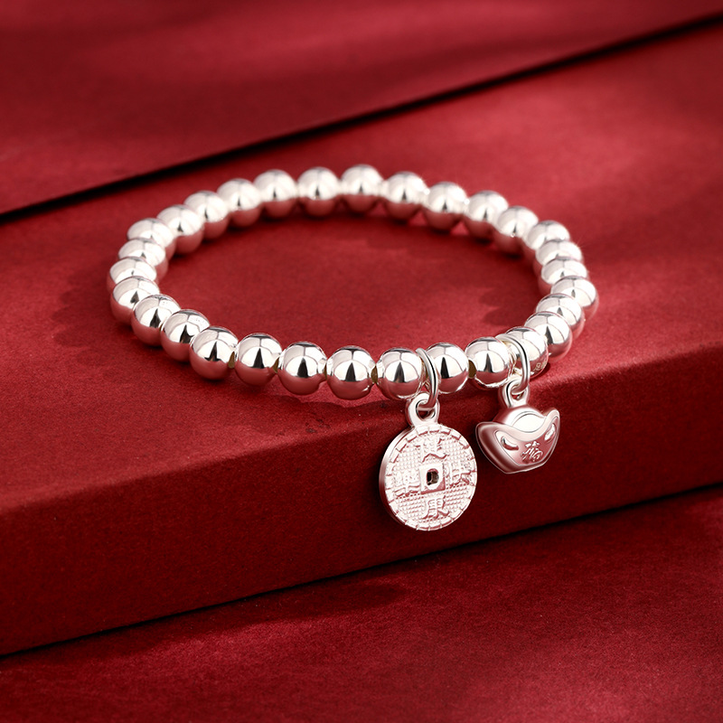 999 pulsera de plata de ley para bebés, cuentas de plata pura, lingotes de bebé para niños saludables y felices, monedas de cobre, cuentas de plata, pulseras
