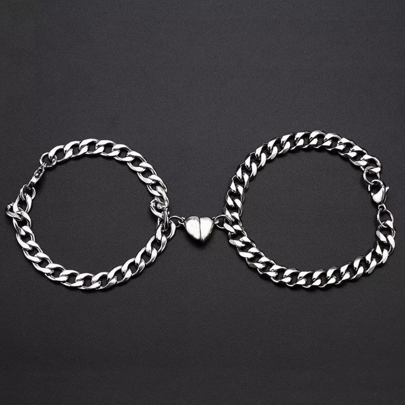 European and American foreign trade new simple stainless steel titanium steel Cuba NK love magnet attracting men and women couple bracelet pair