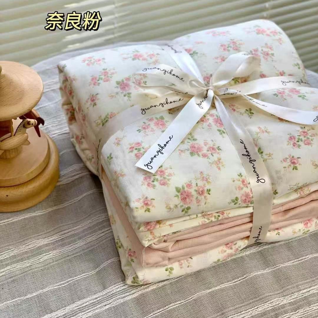 A类超柔裸睡全棉有氧双层纱印花四件套小清新母婴级纯棉卡通床品