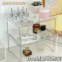 透明アクリル棚のデスクトップが高くなっています。寮の折りたたみ収納棚です。