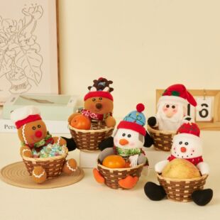 Christmas Decorative Candy Basket Small Large Rattan Woven Fruit Basket Christmas Desktop Ornaments Doll Sitting Posture Cross-Border