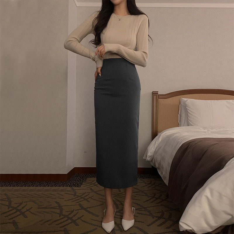 小妈风包臀裙半身女秋季新款高腰开叉一步裙小个子显瘦直筒西装裙|undefined