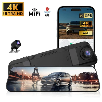 Driving recorder, mode full-screen streaming recorder - no-card-10inch-touch-controlfront-4krear-1080wifivoice-control