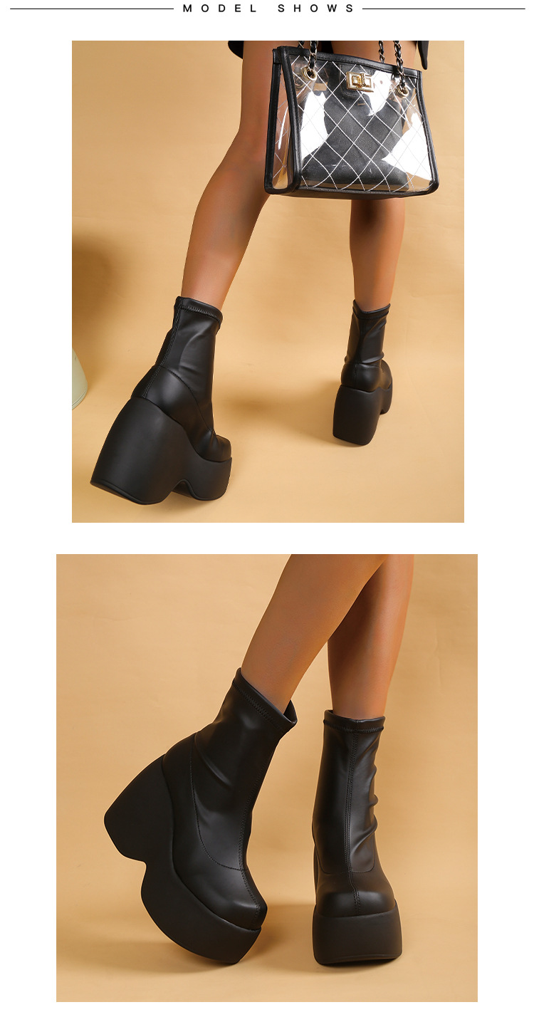 ShoeVault Plus Size Foreign Trade 2025 Spring And Autumn Thick Sole Square Toe Casual Stretch Short Fashion Martin Boots Women's_vogvips.com