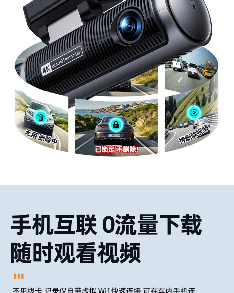 Y front and rear dual recording 4K WiFi connected APP loop recording night vision dashcam