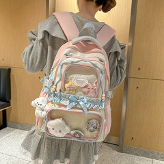 見た目もかわいい女の子のソフトガールバックパックドーパミン透明痛バッグ大容量コントラストカラー小中学生スクールバッグ