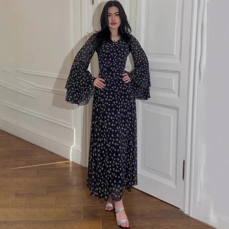 Chiffon 2024 Stylish Irregular Dress European and American Spring New Style Long Printed Dress with Ruffle Sleeves Amazon Chiffon 2024 Stylish Irregular Dress European and American Spring New Style Long Printed Dress with Ruffle Sleeves Amazon