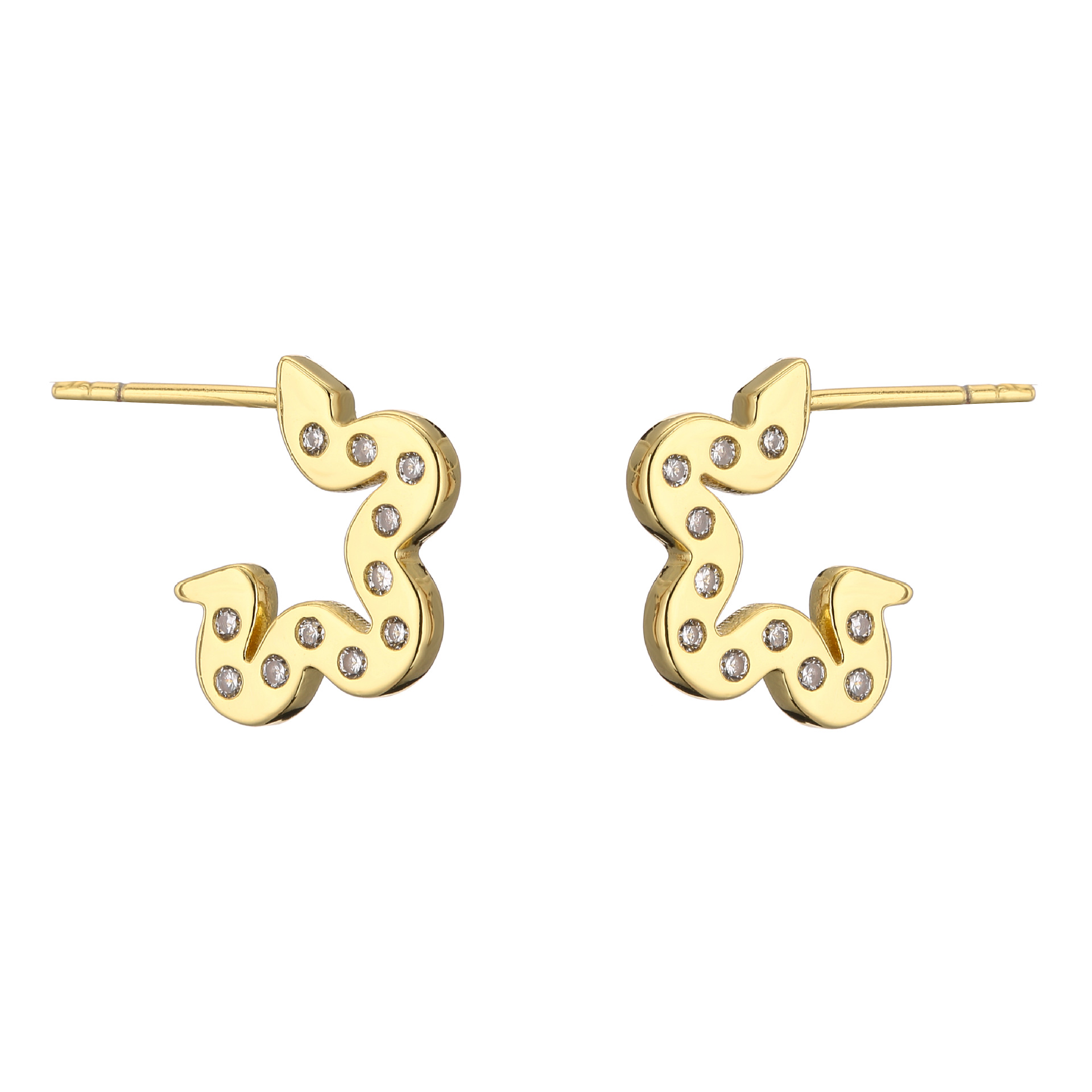 Micro-Inlaid Zircon Flower Rectangular Round Shape Stud Ring Brass Earrings