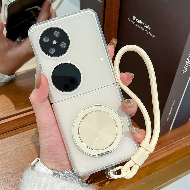 適用華為ポケット2携帯ケース純色pocketS折り畳みスクリーン円形スタンド手綱女性保護カバー|undefined