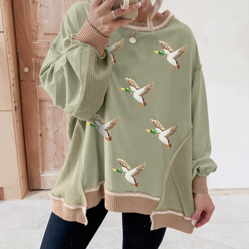 European and American fashion sequin duck print pullover sweatshirt for women, new autumn and winter style, casual loose fit, round neck, long sleeve top European and American fashion sequin duck print pullover sweatshirt for women, new autumn and winter style, casual loose fit, round neck, long sleeve top