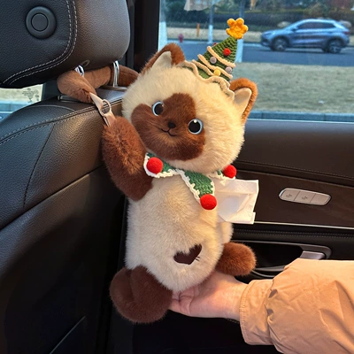 the side of the car seat | Car tissue box/set - christmas-kitten-hanging-tissue-box