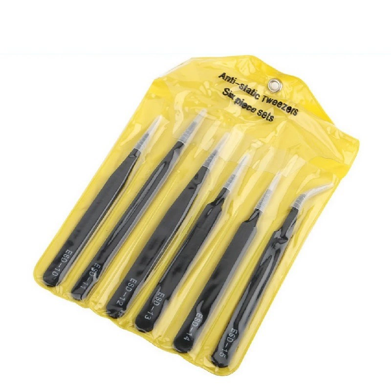 Нержавеющая сталь 6 шт. Комплект пинцета ESD Антистатический прецизионный пинцет прямая головка 6 в 1 комплект инструментов для разборки