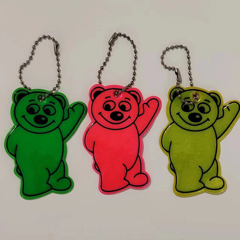 PVC反光小熊书包挂件 夜间散步骑行反射器交通安全双面反光钥匙扣