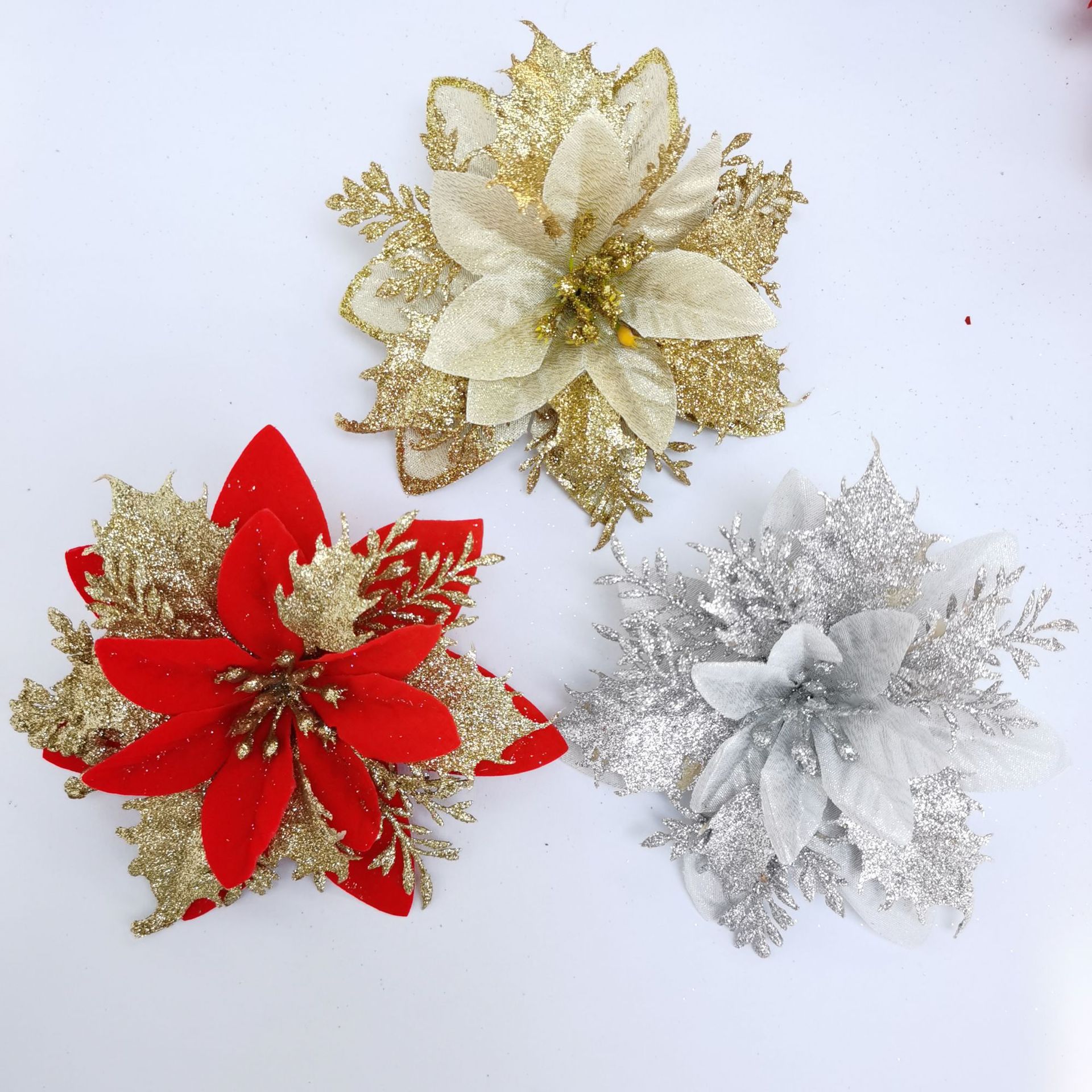 Flores de Navidad transfronterizas, árbol de Navidad, decoración, accesorios, ramo, productos acabados, flores de Navidad, flores de simulación de Navidad.