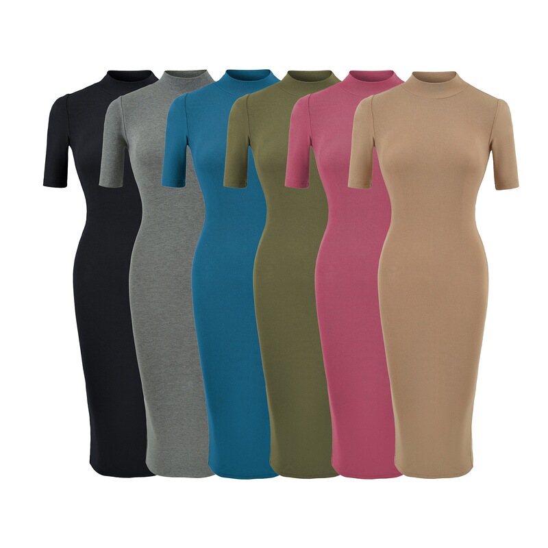 Half-high collar, mid-sleeve, back-slit dress for women, spring/summer, sexy and alluring, slim-fit A-line bodycon long dress