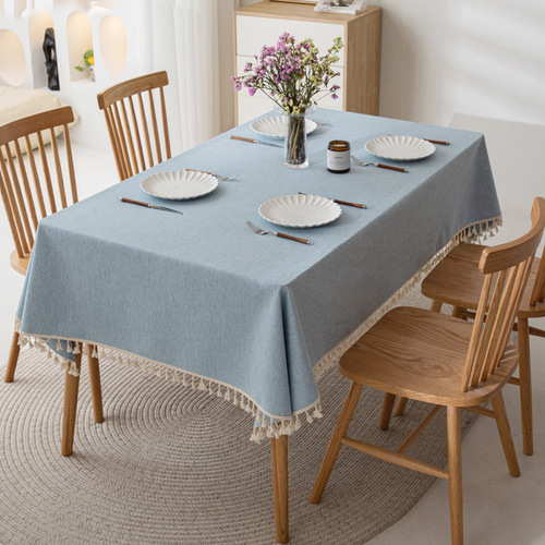 ins cotton and linen tablecloth waterproof and oil-proof no-wash light luxury high-end coffee table tablecloth rectangular solid color dining table cloth