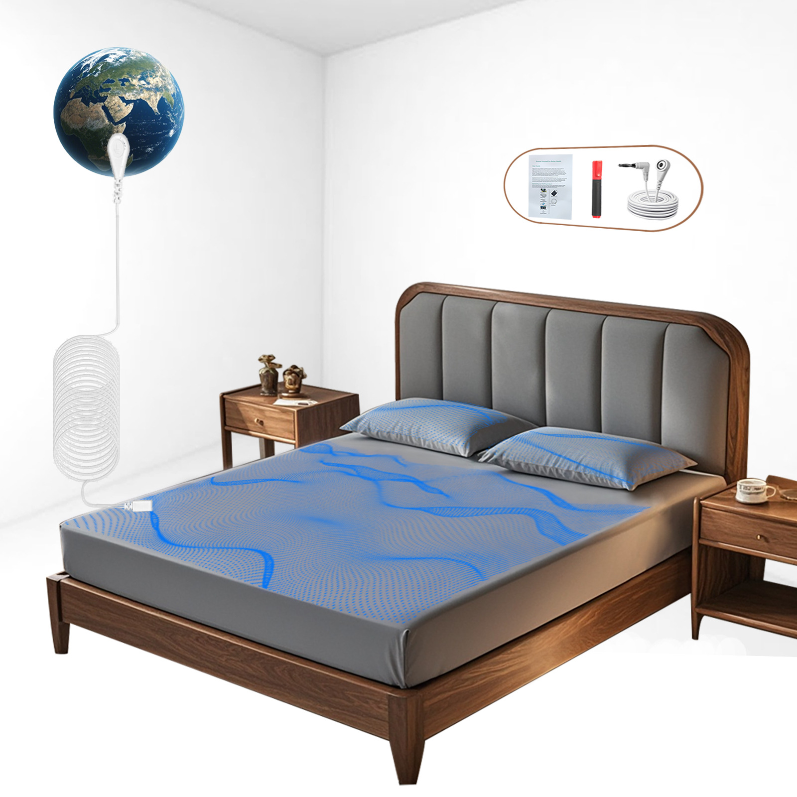 Grounding Sheets with Silver Fiber, Anti-Static, Conductive Grounding Wire, Bed Cover, Fitted Sheet, Pillowcase, Amazon Best-Selling Grounding Mat