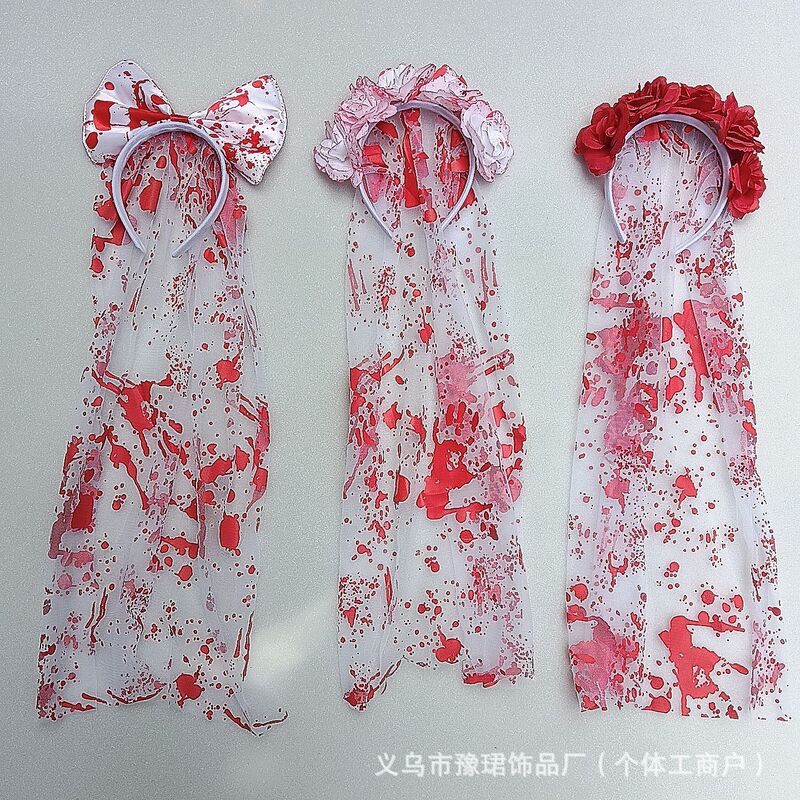 万圣节血色玫瑰头箍网纱蝴蝶结发箍节日装扮儿童头饰头箍|undefined